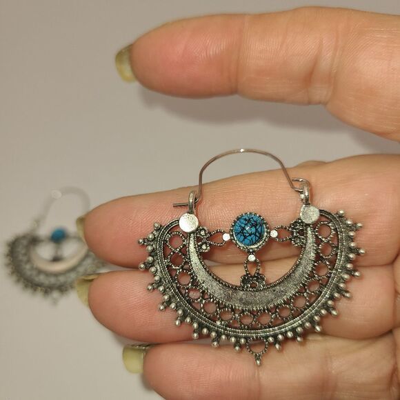 Boho Silver Dangle Earrings - Picture 6 of 6